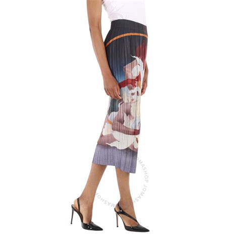 Burberry Ladies Multicolor Meditation Print Satin Plisse Midi Skirt